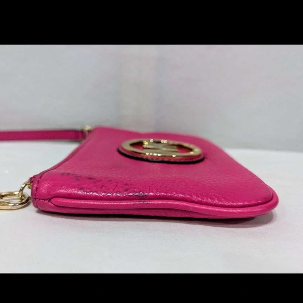Michael Kors Fulton Pebbled Leather Wristlet Mini Bag Pink Gold 38T1CFTW1L